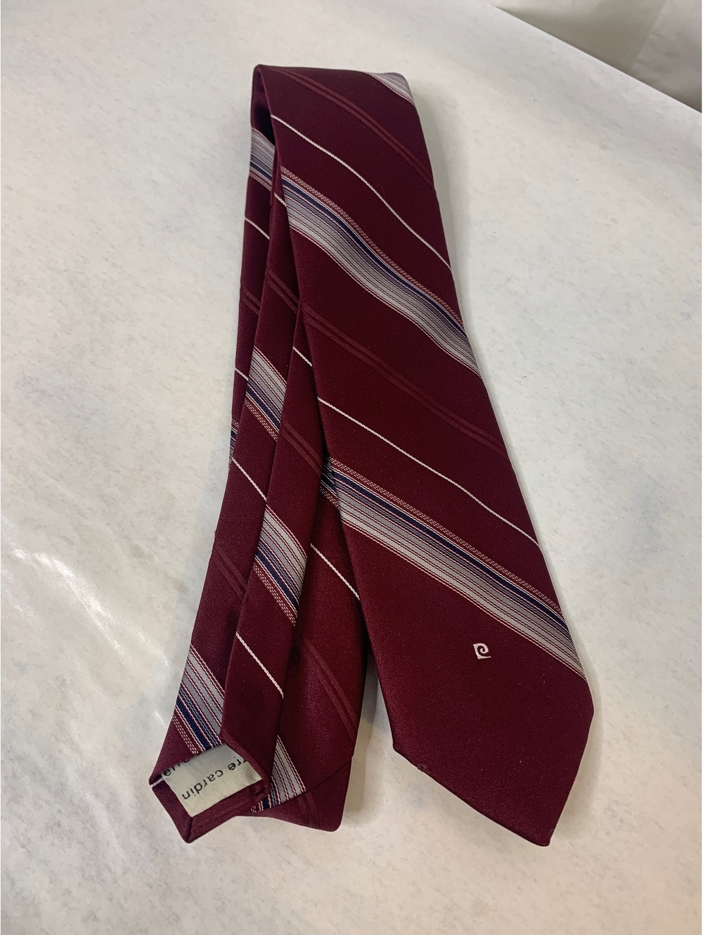 Pierre Cardin Men's Burgundy Striped Polyester Tie